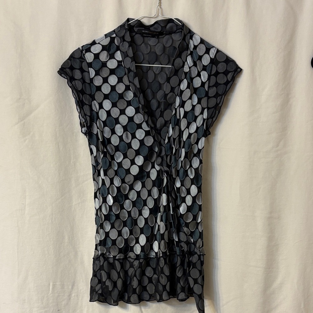 BCBGMaxAzria Black and Gray Polka Dot Blouse